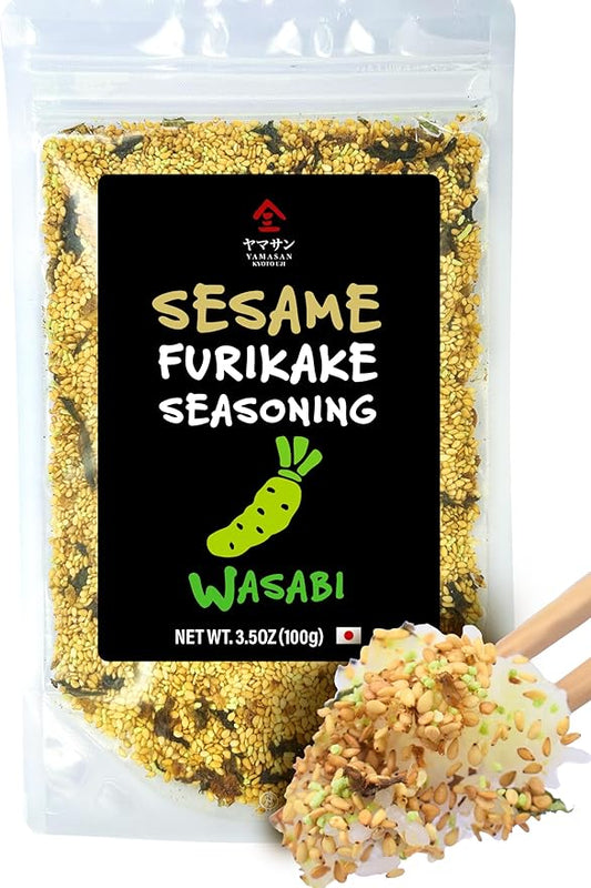 YAMASAN KYOTO UJI Japanese Wasabi Furikake Seasoning, Sesame-Soy Marinade, Wasabi Sharp Spicy and