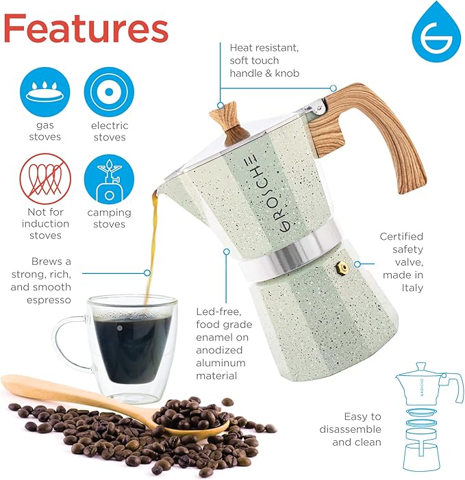 GROSCHE Milano Moka pot, Stovetop Espresso maker, Greca Coffee Maker, Stovetop coffee maker and