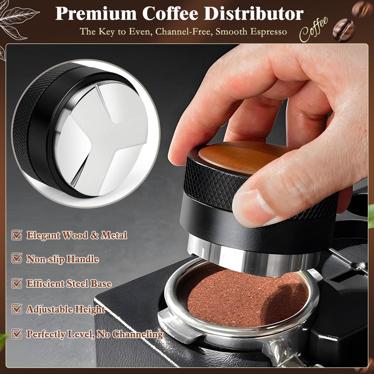 8 PCS Espresso Accessories Kit, 53.3mm Espresso Tamper Kit Coffee Tamper Set with Coffee