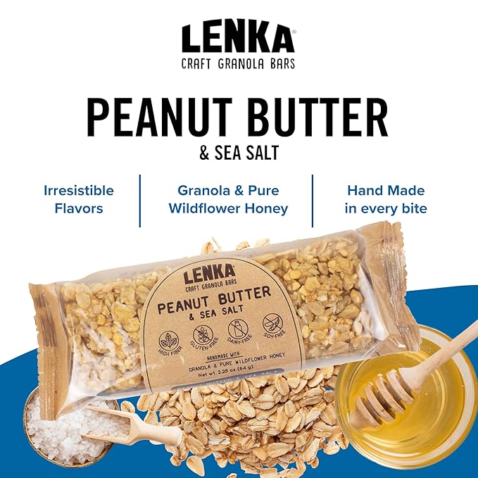 Lenka Bars - Peanut Butter & Sea Salt Snack Bars, Gluten Free, High Fiber, Kosher, Wholesome, No