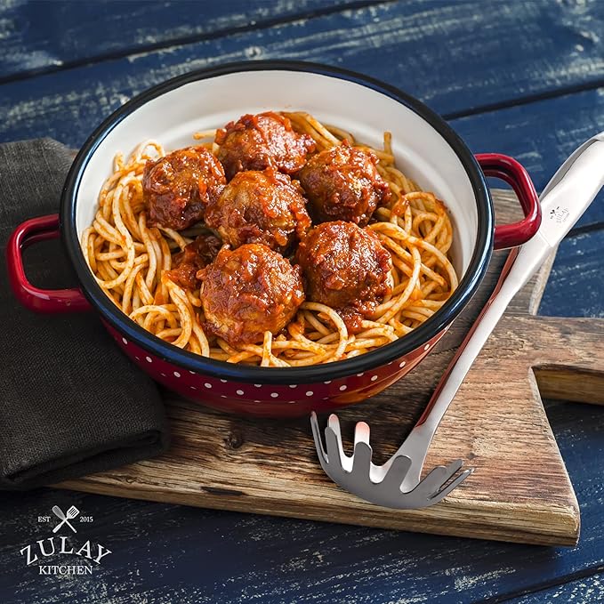 Zulay Kitchen Premium Stainless Steel Spaghetti Server ??Pasta Fork with Teeth ??Easy to Use &