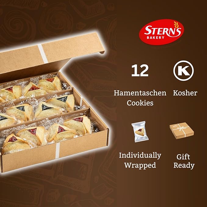 Hamentaschen Cookies Individually Wrapped [12 Count] Filled with Apricot, Prune & Raspberry Jam |