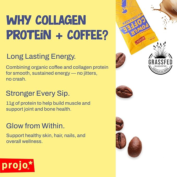 Projo* Power Coffee – Instant Coffee with 11g Protein – Grass-Fed Hydrolyzed Bovine Collagen &