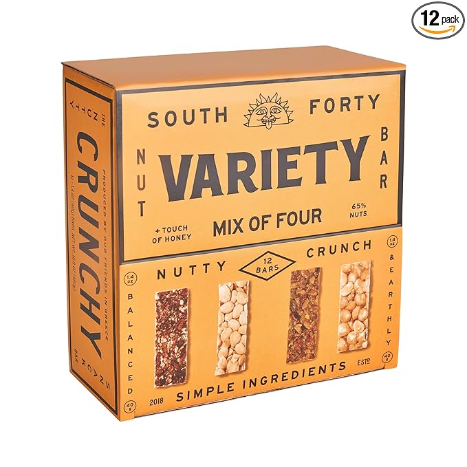 South 40 Snacks Crunchy Nut Bars, Mix of 4 Premium Variety Pack, Touch of Honey, Natural Protein