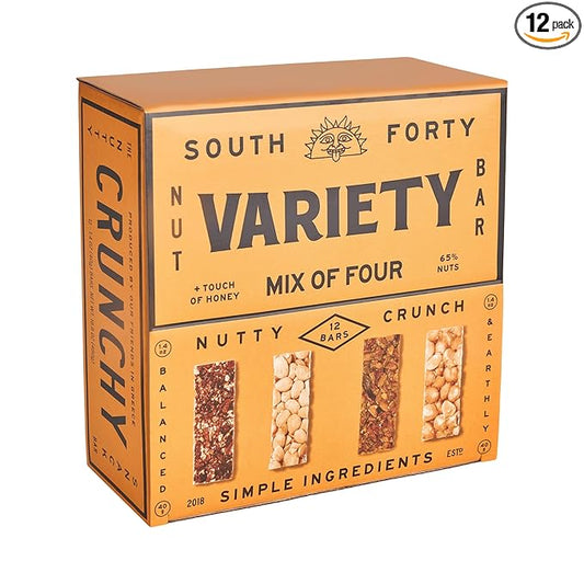 South 40 Snacks Crunchy Nut Bars, Mix of 4 Premium Variety Pack, Touch of Honey, Natural Protein