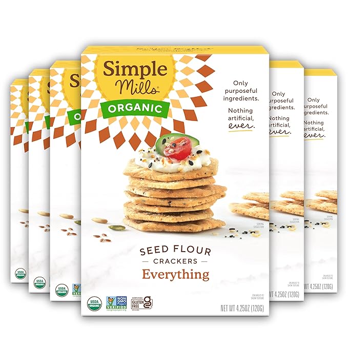 Simple Mills Organic Seed Crackers, Everything - Gluten Free, Vegan, Healthy Snacks, Paleo