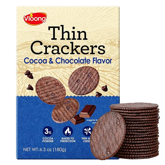 Vloong Cocoa & Chocolate Sweet Snack Cracker, Baked Crisp Cookie Thins with No Artificial Flavors