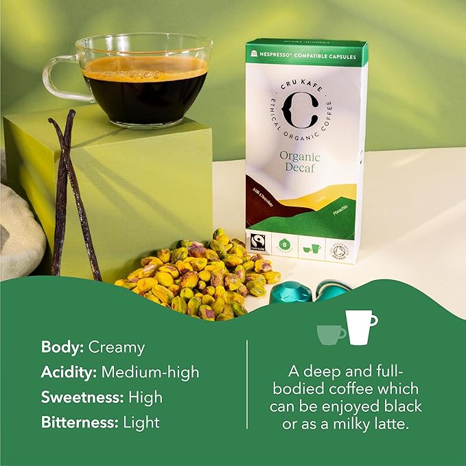 Cru Kafe Decaf USDA Organic Espresso Coffee Capsules (50 Pods) Fairtrade Coffee Pods Compatible