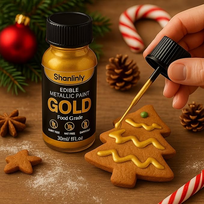Shanlinly Gold Edible Luster Dust - 30ml Liquid Edible Cake Paint Gold Metallic Food Coloring