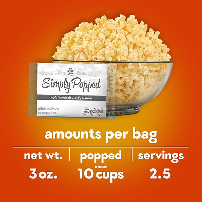 Jolly Time Simply Popped, Vegan, Dairy Free Microwave Popcorn, 3oz Sharing Bag, 3 Bags Per Carton