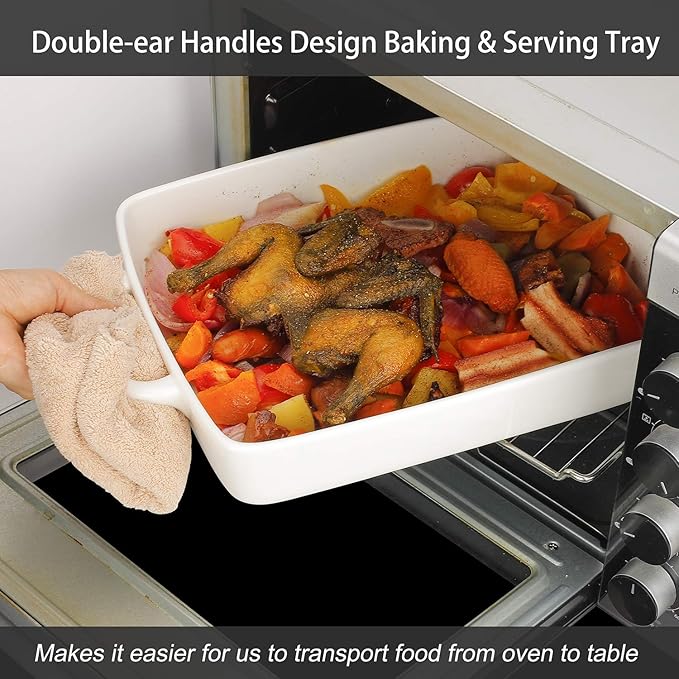 Baking Pan Rectangular, Oven Dish Baking Tray, Heavy Duty Ceramic Pans for Cake, Lasagna, Banquet
