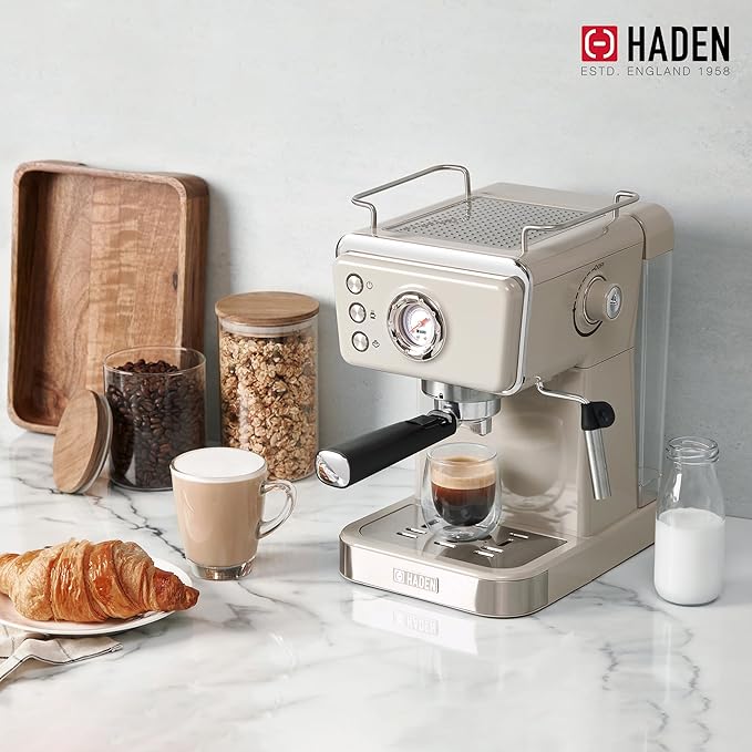HADEN Barista Brew Espresso Coffee Machine, Stainless Steel Espresso Maker with Milk Frother and
