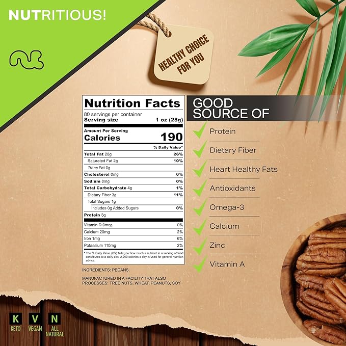 NUT CRAVINGS - Raw Pecans Halves & Pieces, Unsalted, Shelled, (80oz - 5 LB) Bulk Nuts Packed Fresh