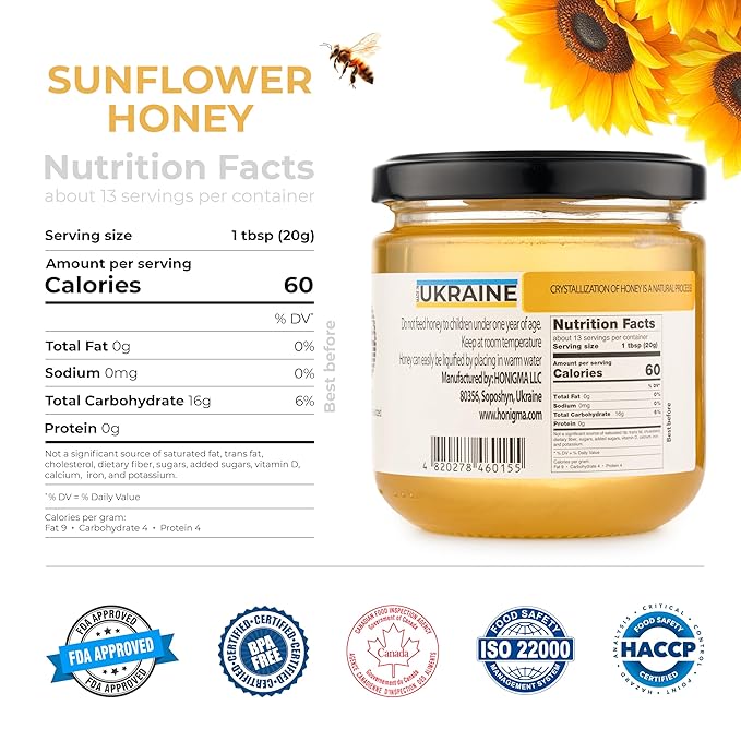 HONIGMA® Raw Sunflowers Honey | Exquisite Taste | 100% Pure | Unpasteurized | Unfiltered |