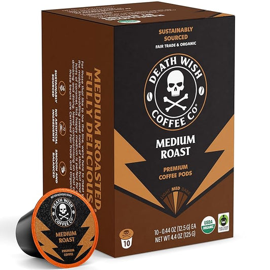 Death Wish Coffee - Single Serve Pods - Medium Roast - Made with USDA Certified Organic - 10 Count