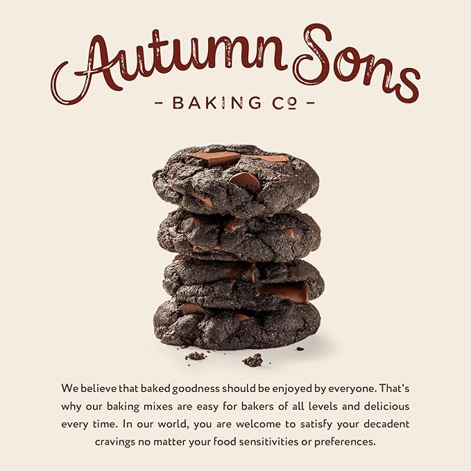 Autumn Sons Baking Co. Gluten Free Double Chocolate Chunk Cookie Mix. Vegan Plant Based Baking Mix.