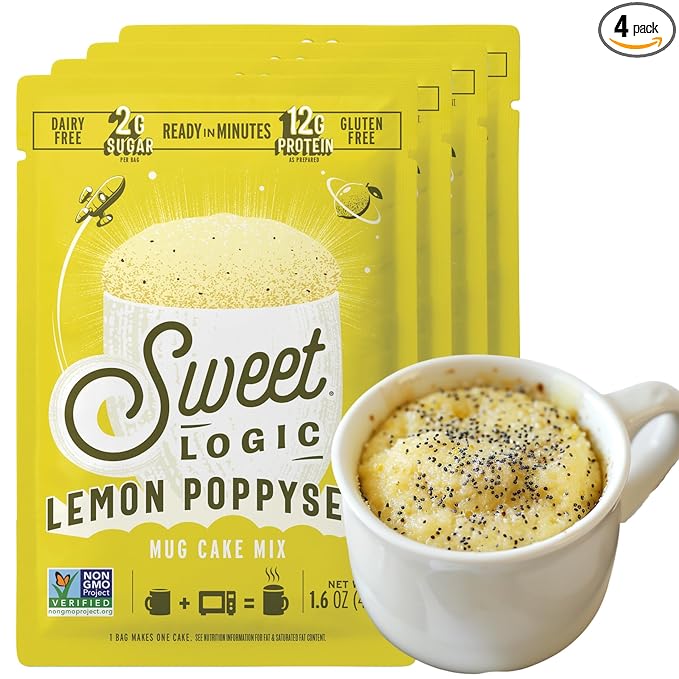 Sweet Logic Keto Dessert Mug Cake Mixes - Lemon Poppyseed - Low Sugar - Gluten-Free - Low Carb
