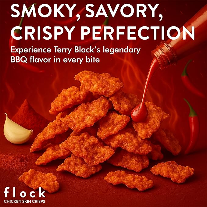 Flock Keto Chicken Skin Chips | Terry Black's BBQ Flavor | Low Carb, High Protein, Sugar Free