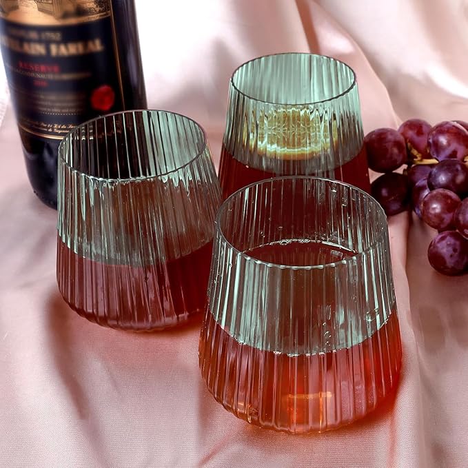 40 Pack Plastic Ribbed Wine Glasses, 14Oz Origami Disposable Wine Glasses Unbreakable Clear Plastic