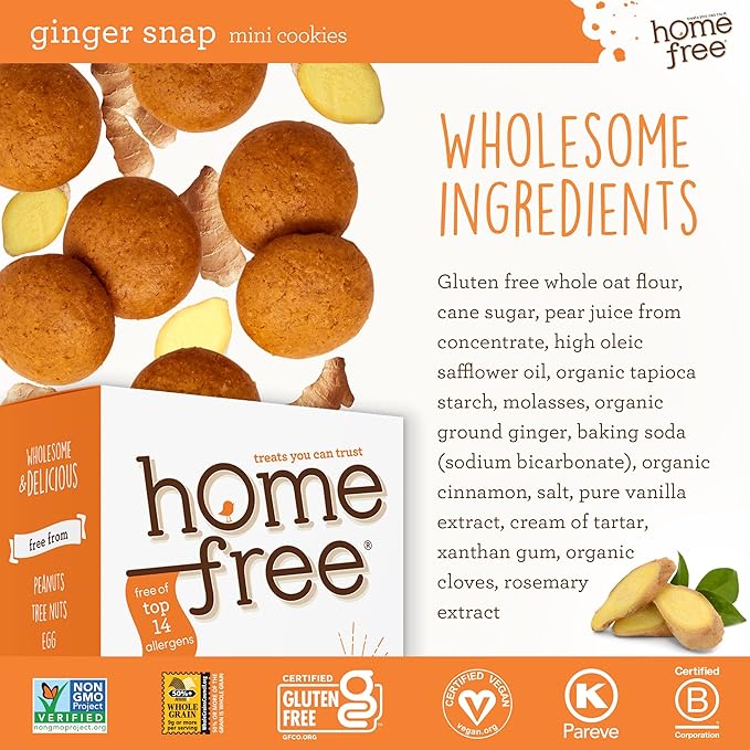 Homefree Mini Ginger Snap Cookies, Gluten Free, Nut Free, Vegan, School Safe and Allergy Friendly