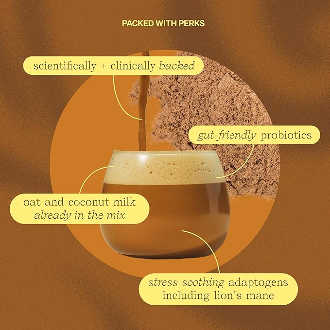 Clevr Blends Mushroom Coffee Latte, Instant Powder with Oat Milk, Lions Mane, Reishi Mushroom