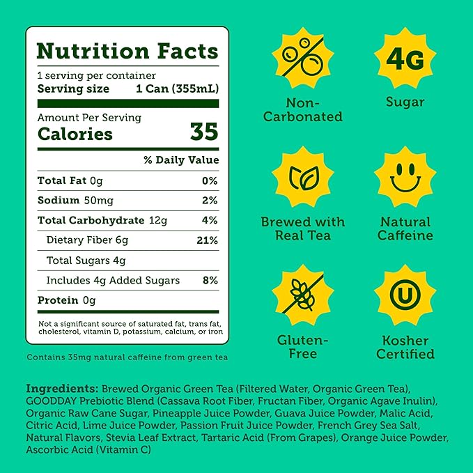 HALFDAY Prebiotic Iced Tea, Tropical Tea, Supports Digestive & Gut Health, Plant Fiber &