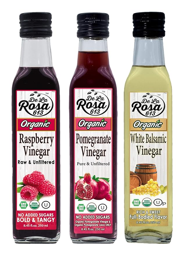 De La Rosa Raspberry, Pomegranate & White Balsamic Vinegar, Vegan, Kosher, Non-GMO & Gluten Free