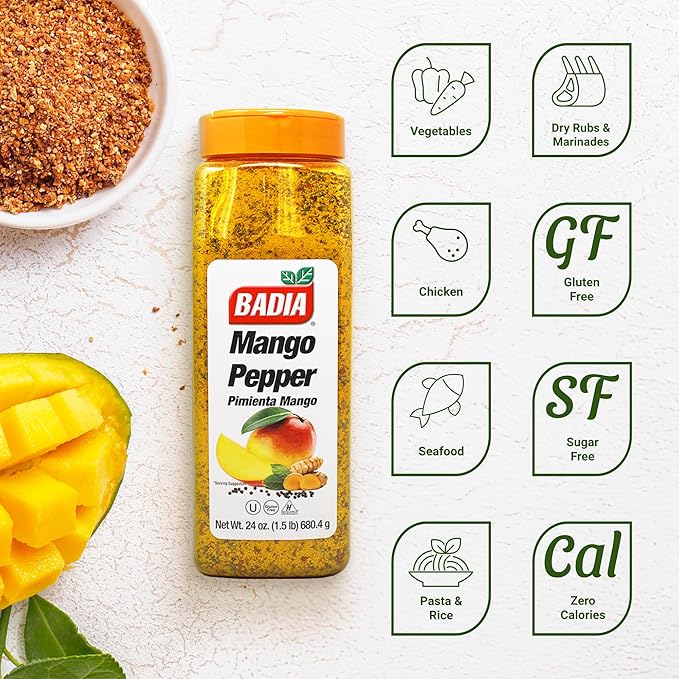 Badia Mango Pepper Seasoning, 24 oz - Sweet & Zesty Citrus Pepper Blend for Chicken, Seafood &