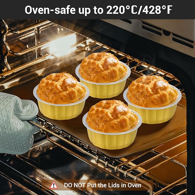 EUSOAR Disposable Ramekins, 25pcs 9oz Gold Creme Brulee Cups Cupcake Liners Holiday, Aluminum Pans