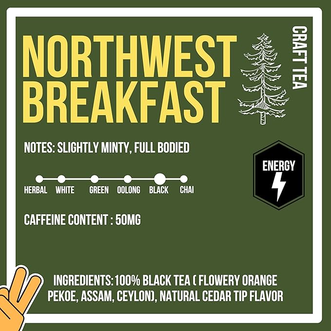 Revival Tea Company Northwest Breakfast Tea - Black Tea Blend with Western Cedar Tips, Assam