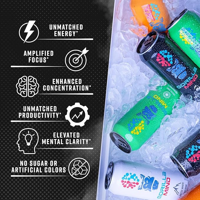 Gorilla Mind Energy Drink | Unmatched Energy · Amplified Focus | N-Acetyl-L-Tyrosine, Alpha-GPC