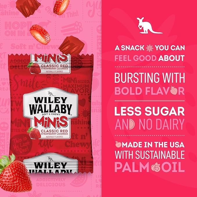 Wiley Wallaby Mini Licorice Bites 0.5 Ounce Classic Gourmet Soft & Chewy Australian Classic Red