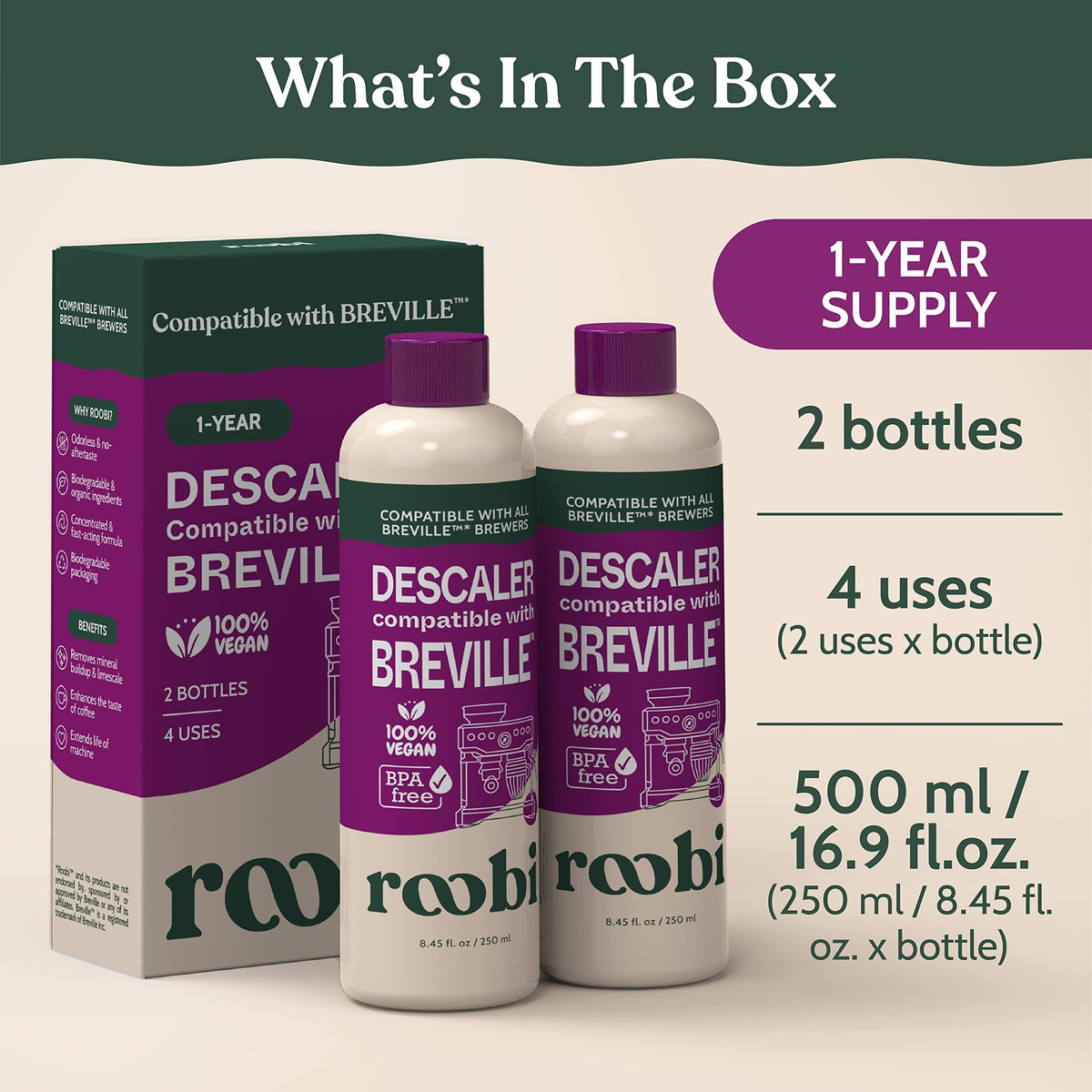 Roobi Breville Compatible Descaling Solution, 2 Pack