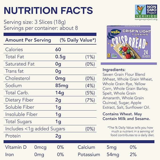 Wasa Crisp’n Light 7 Grains Crispbread, 4.9 oz (Pack of 10), Crackers, Non-GMO Ingredients, 7 Grain