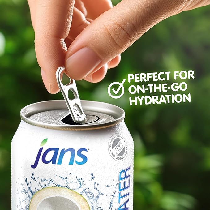Jans 100% Pure Coconut Water with Real Pulp (12-Pack 16.57 Fl Oz) - No Sugar Added, Non-GMO