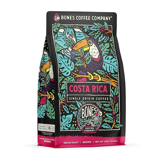 Bones Coffee Company Costa Rica Single-Origin, Cocoa, Nutty and Milk Chocolate Notes, Ground Coffee