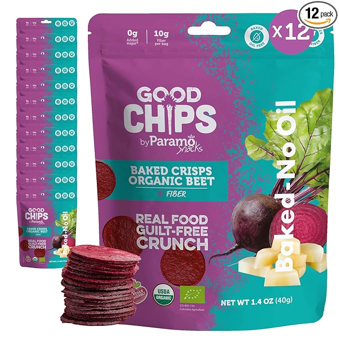 Good Chips Beet & Yacon - Crispy, Baked, No Oil, No Added Salt - Organic, High Fiber, Prebiotic