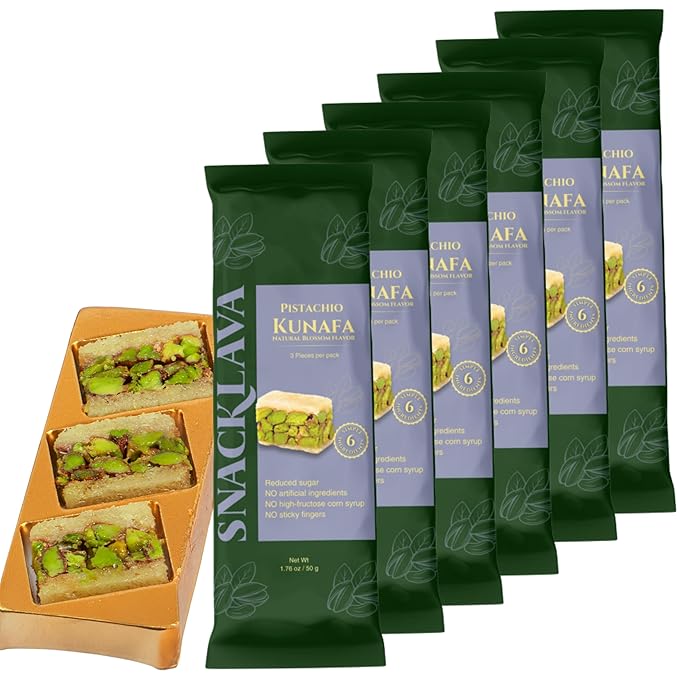 Snacklava Kunafa White Pistachio with Natural Blossom Flavor - 6 Pack (3 Pieces per Pack) - No