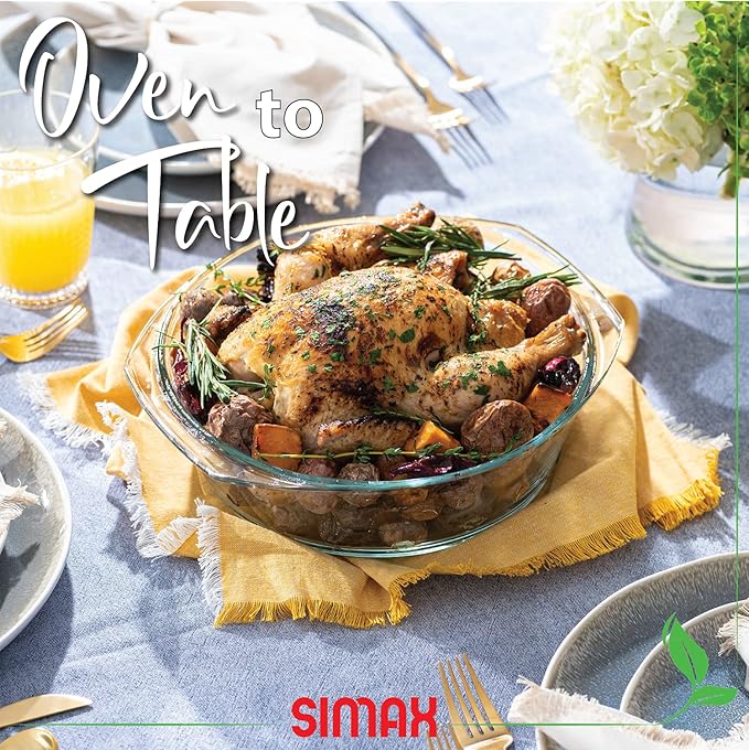 Simax Casserole Dish with Lid, 2.5 Quart Round Glass Casserole Dishes for Oven with Lid and