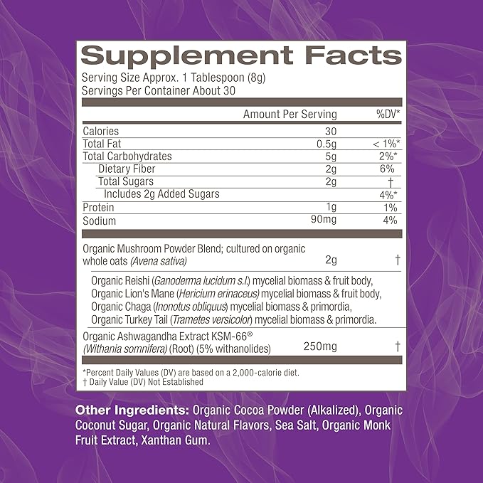 OM MUSHROOM SUPERFOOD Hot Chocolate Blend Mushroom Powder, 8.47 Ounce Canister, 30 Servings, Cocoa