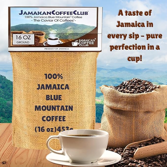 JamaicanCoffeeClub Blue Mountain Ground Coffee ??RG 16oz 100% Jamaican Blue Mountain Coffee, Fresh