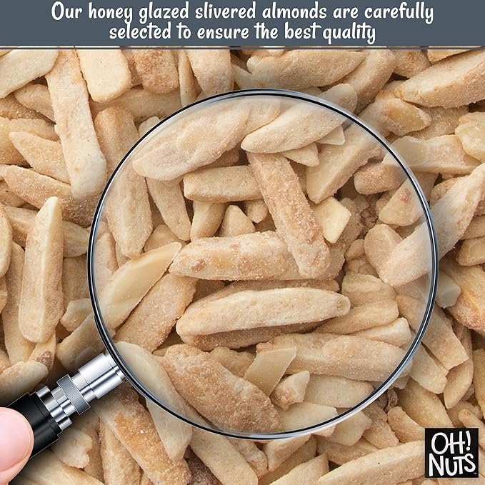 Oh! Nuts Almonds Honey Glazed Slivered - Raw - 100% Natural - 2 lb - High-Protein Almond - Packed