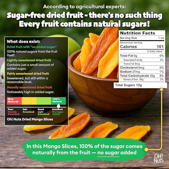 Oh! Nuts Dried Mango Gourmet Natural - 1 lb - Dried Fruit Slices - No Sugar Added - Dehydrated