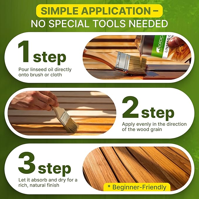 Nordicare 100% Pure & Natural Linseed Oil - Food-Safe for Wood Furniture - Enhances Original Wood
