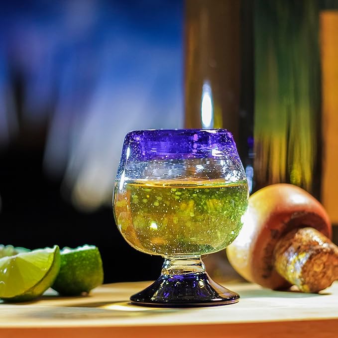 Authentic Mexican Tequila Hand Blown Shot Glasses - Set of 4-2 oz - Mini Glass Snifters - Heavy