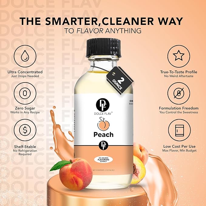 Dolce Flav Peach Extract ??2 Ounce Oil-Soluble Kosher, Sugar-Free, Concentrated Juicy Peach
