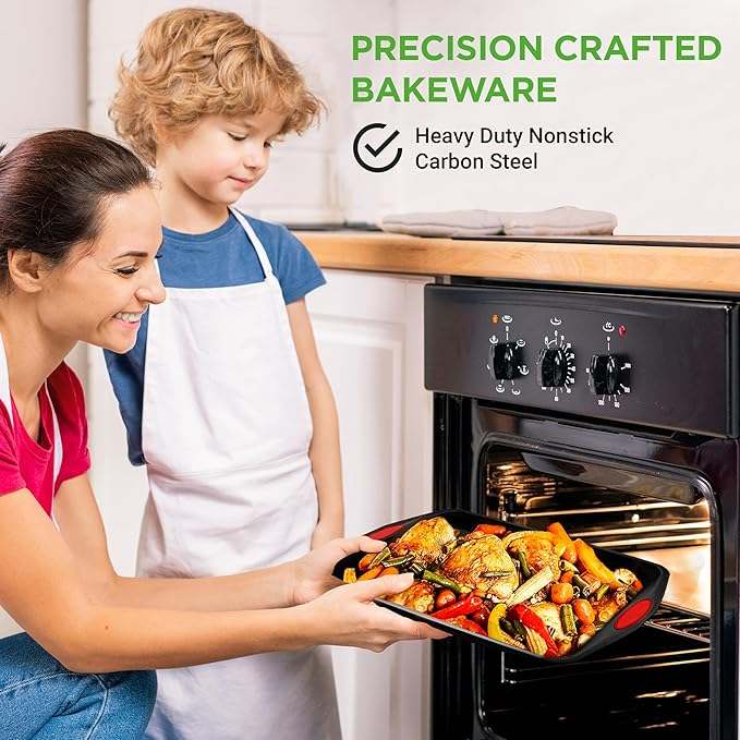NutriChef 6-Piece Baking Pan Set - PFOA, PFOS, PTFE Free Flexible Nonstick Black Coating Carbon