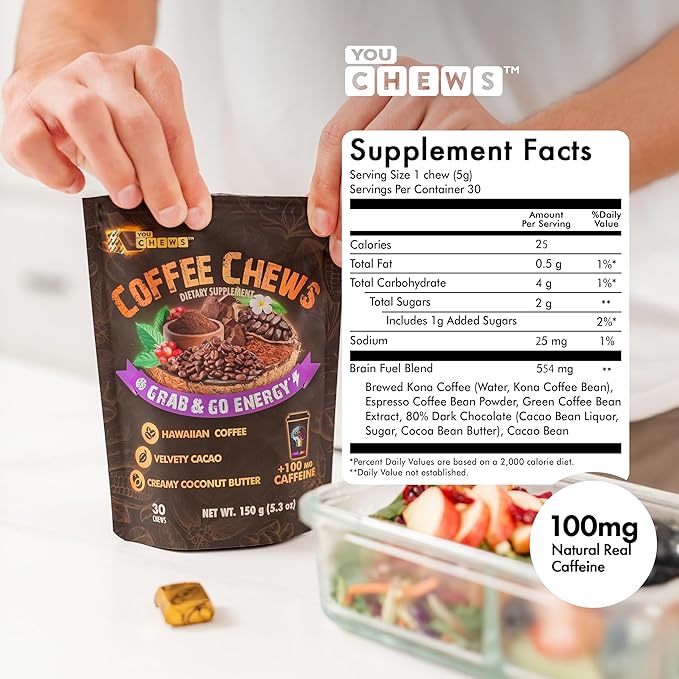 Coffee Chews - Grab & Go Energy with 100mg per Chew of Clean, Green Caffeine. with Real Organic