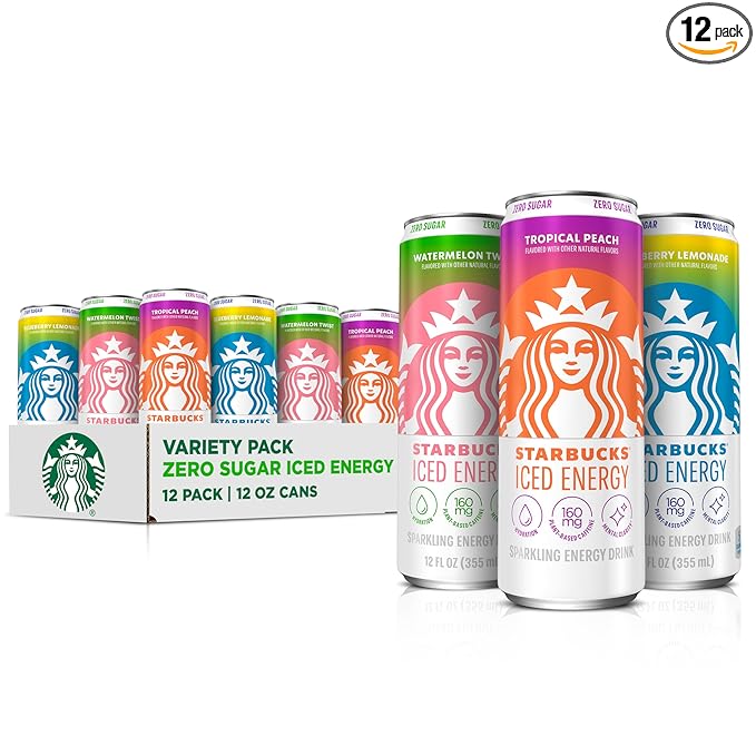 Starbucks Iced Energy Drink, 3 Flavor Variety Pack (Tropical Peach, Watermelon Splash, Blueberry