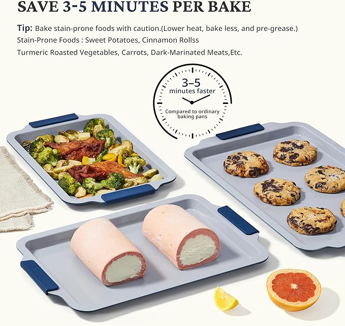 BRONYPRO Non Stick Ceramic Baking Sheet Pan Set of 3, Natural Non Toxic Cookie Sheets for Baking